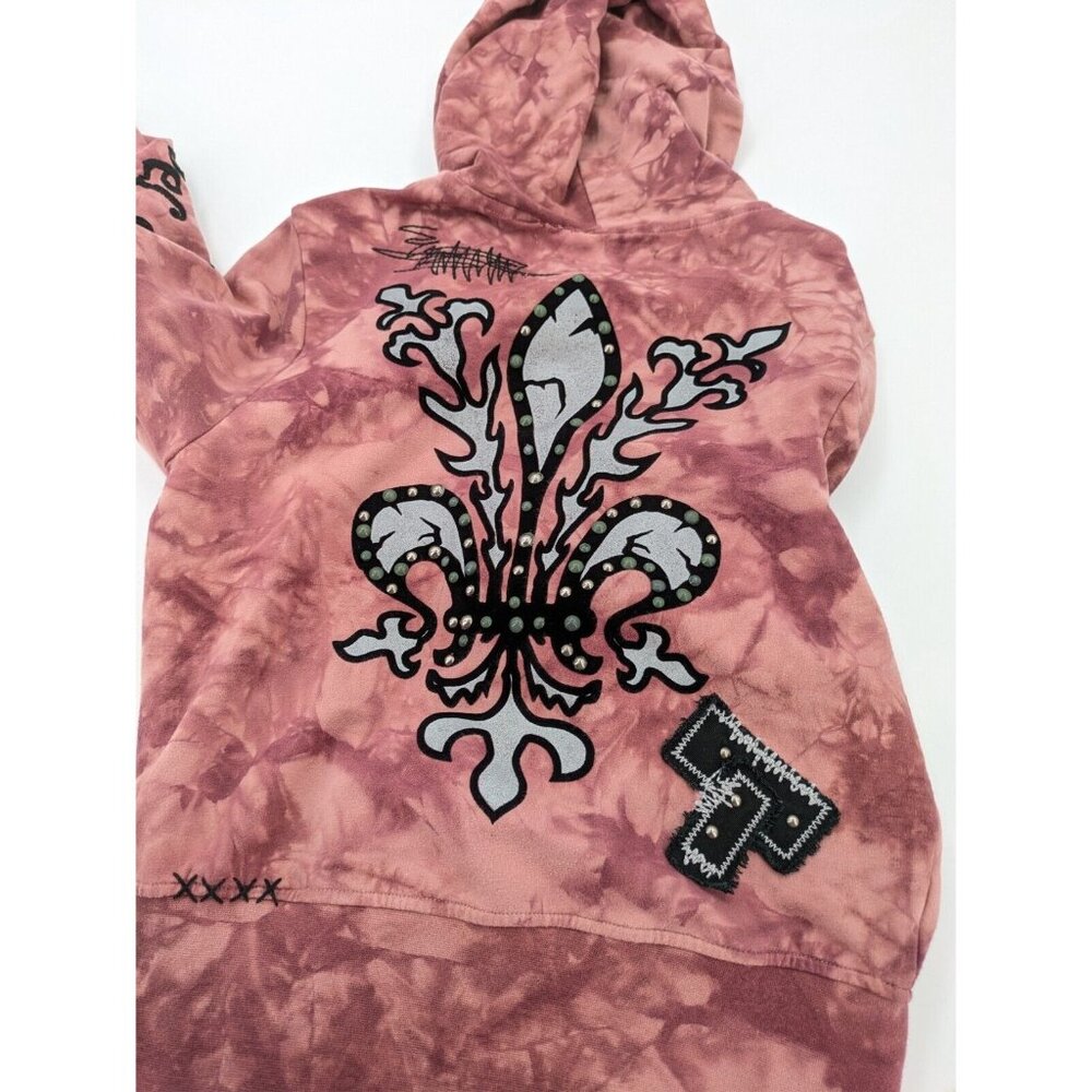 Rebel Spirit Pink Tie-Dye Zip Hoodie with Embroidered Patches - Picture 2 of 13